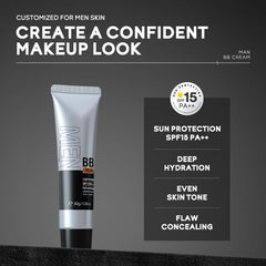 AKARY man applying cream in mirror showing natural finish benefit