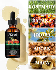 AKBAN batana amber bottle label detail showing clean-formula and glass packaging benefit