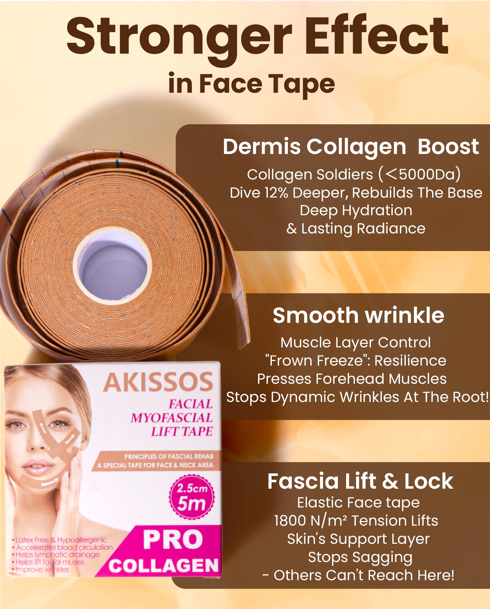 Akissos tape applied under eye demonstrating gentle support and smoothing