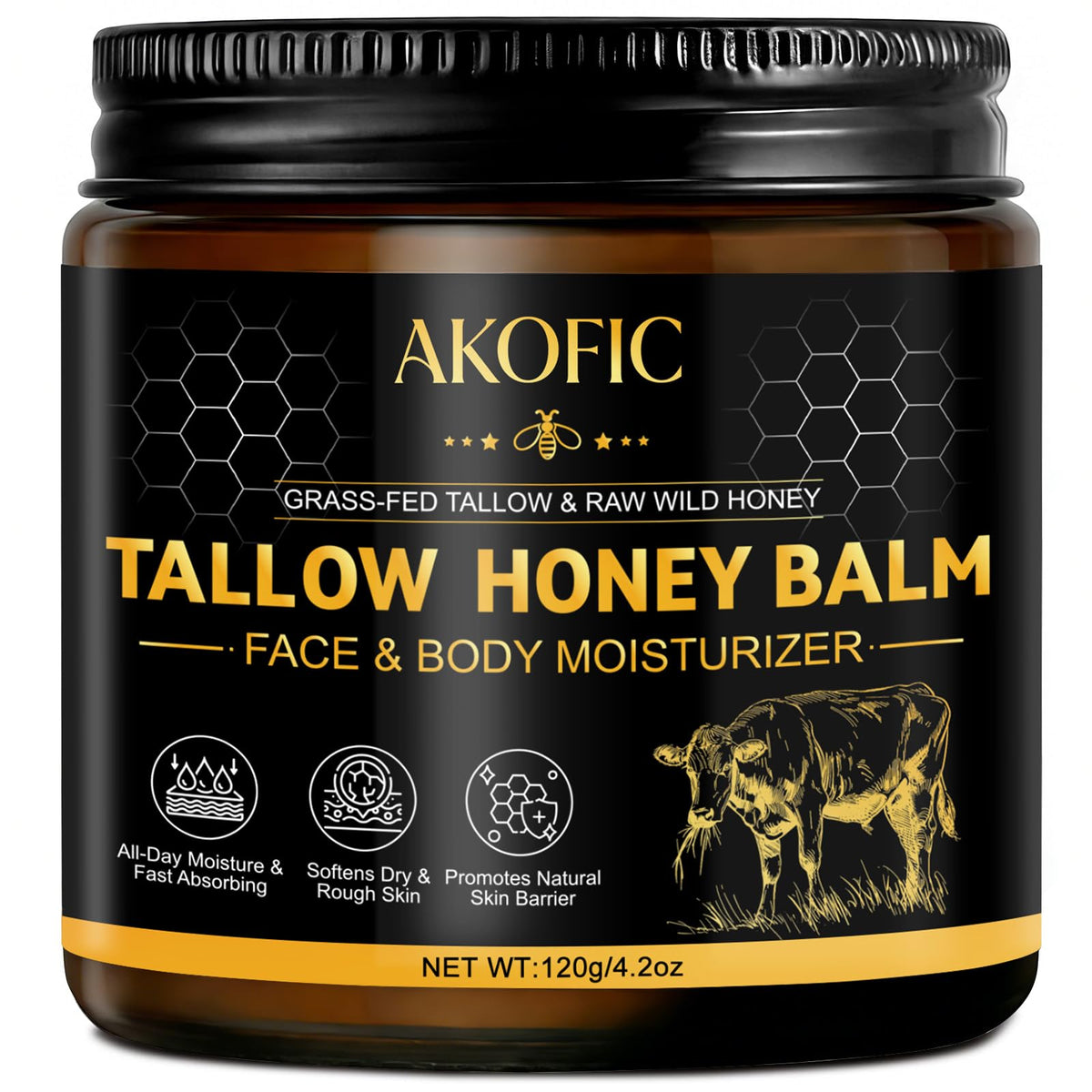 AKOFIC jar front view showing label and organic ingredients benefits