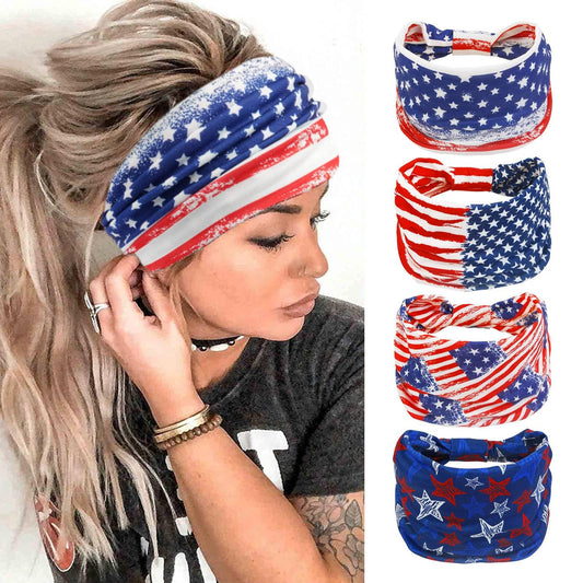 AKTVSHOW front view of four patriotic headbands shows variety and ready-to-wear convenience