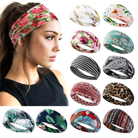 AKTVSHOW front pack of 12 boho headbands showing variety and value