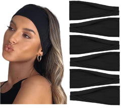 AKTVSHOW front view of six black headbands, practical multipack convenience