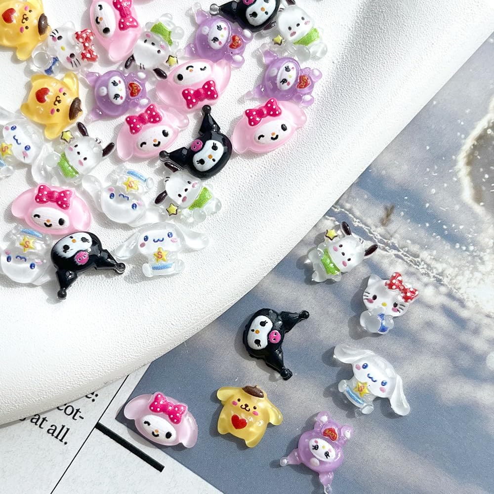 Akutoer charms applied on nails demonstrating cute designs and wearable detail