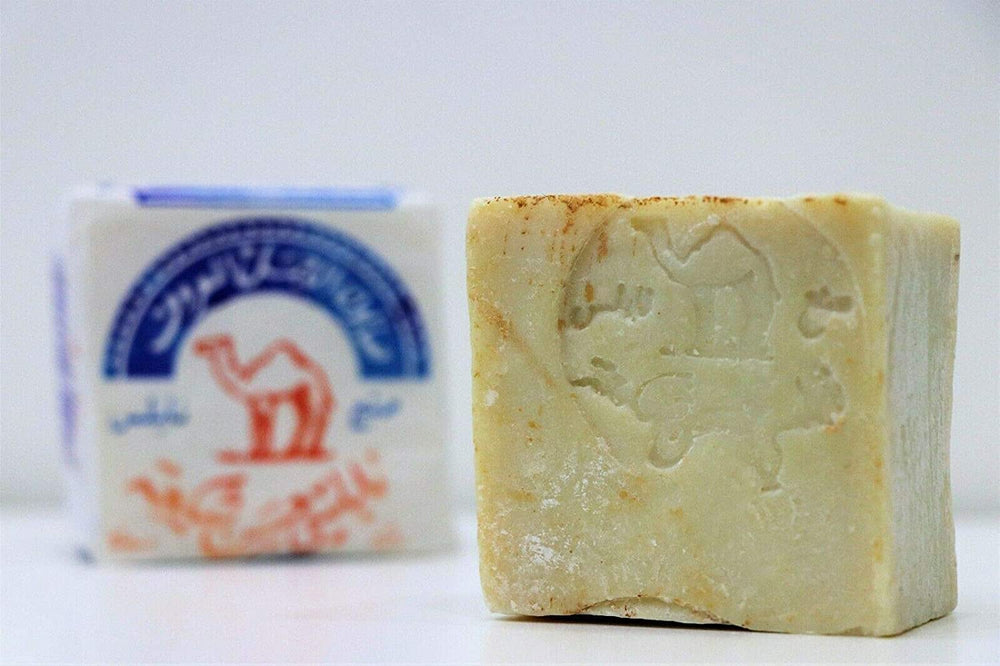 Al-Jamal front cube showing brand and compact natural bar for authentic cleansing