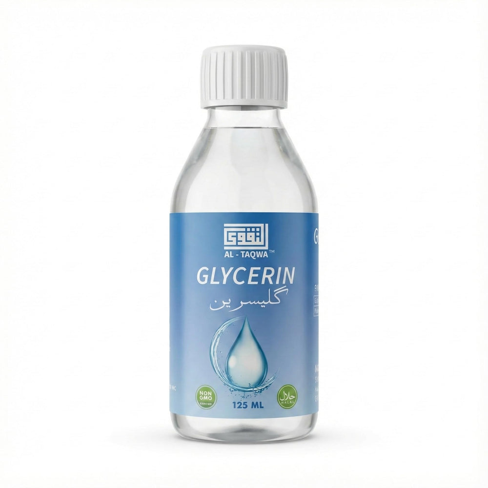 AL-TAQWA front bottle showing 125ml label and clarity, highlighting convenient size