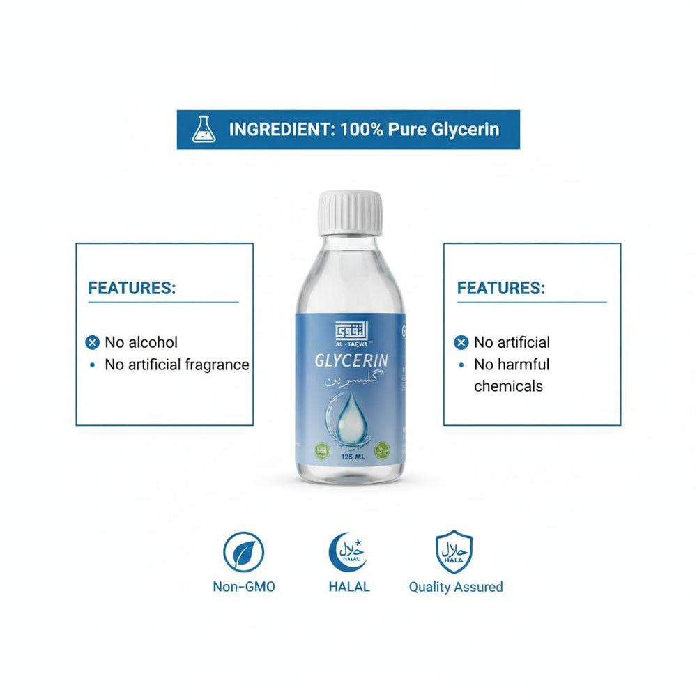 AL-TAQWA pouring glycerine demonstrating smooth viscosity and easy dispensing benefit