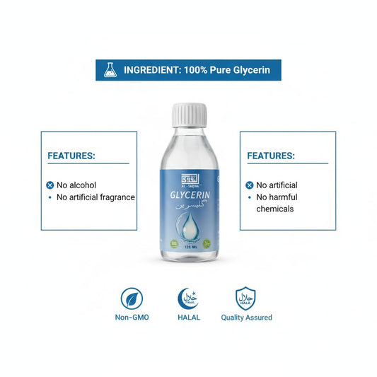 AL-TAQWA pouring glycerine demonstrating smooth viscosity and easy dispensing benefit