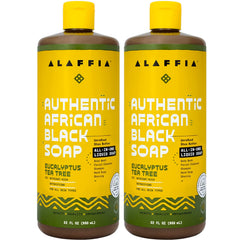 Alaffia front packaging showing two 32 oz bottles and product benefit
