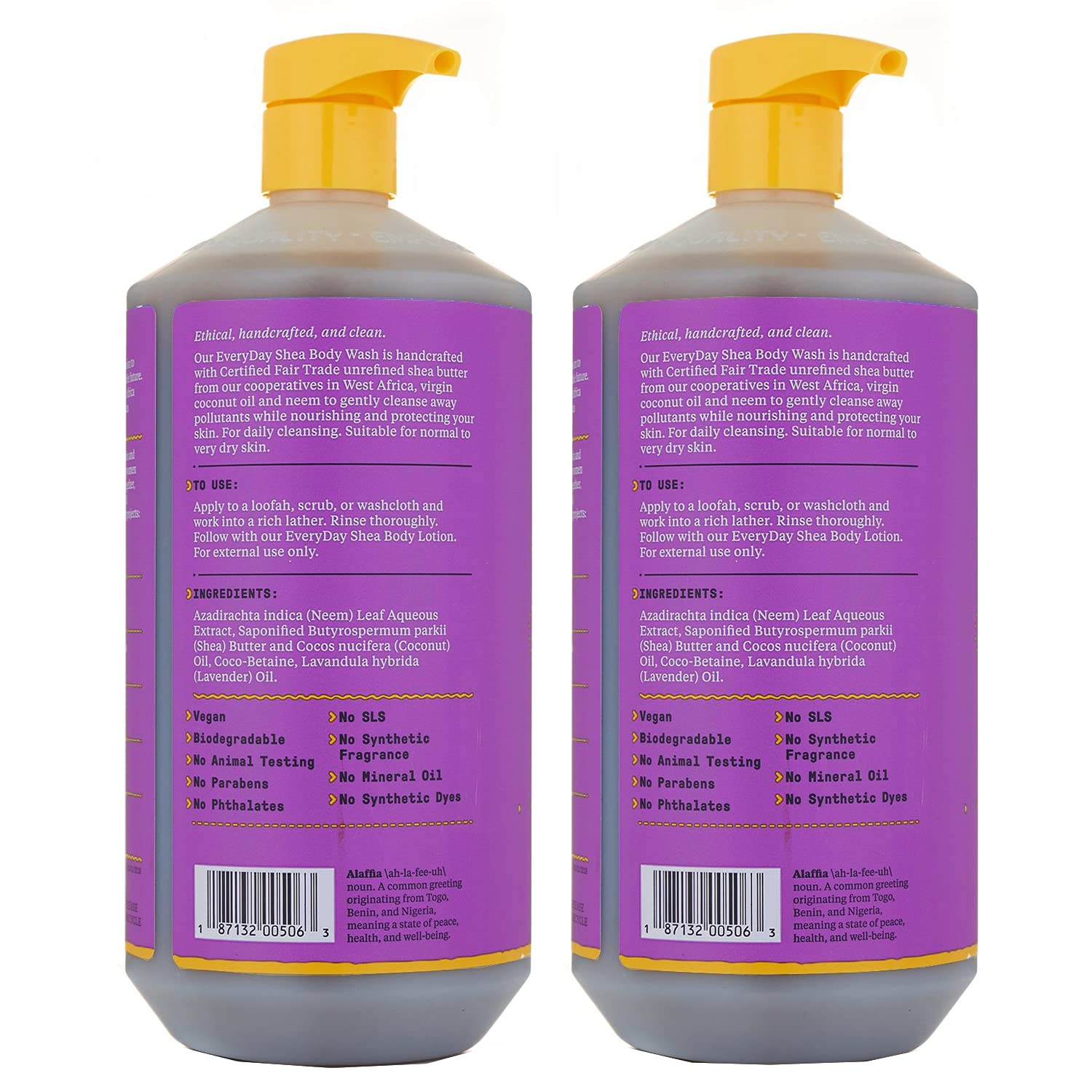 Alaffia close-up of pump and label highlighting clean ingredients