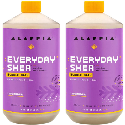 Alaffia front-facing bottle showing label and calming lavender scent benefit