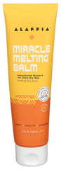Alaffia front tin view showing compact unscented balm and travel-friendly packaging benefit