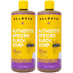 Alaffia front packaging showing wild lavender scent and 32 oz size benefits