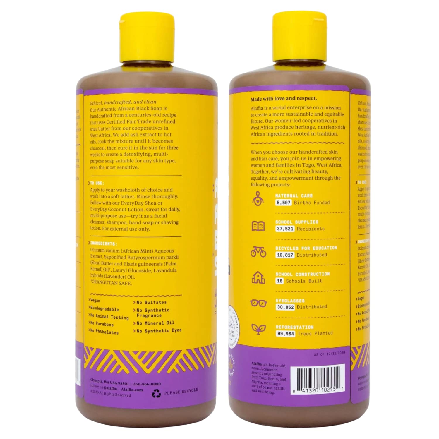 Alaffia pump and label detail highlighting easy dispensing and clear ingredients