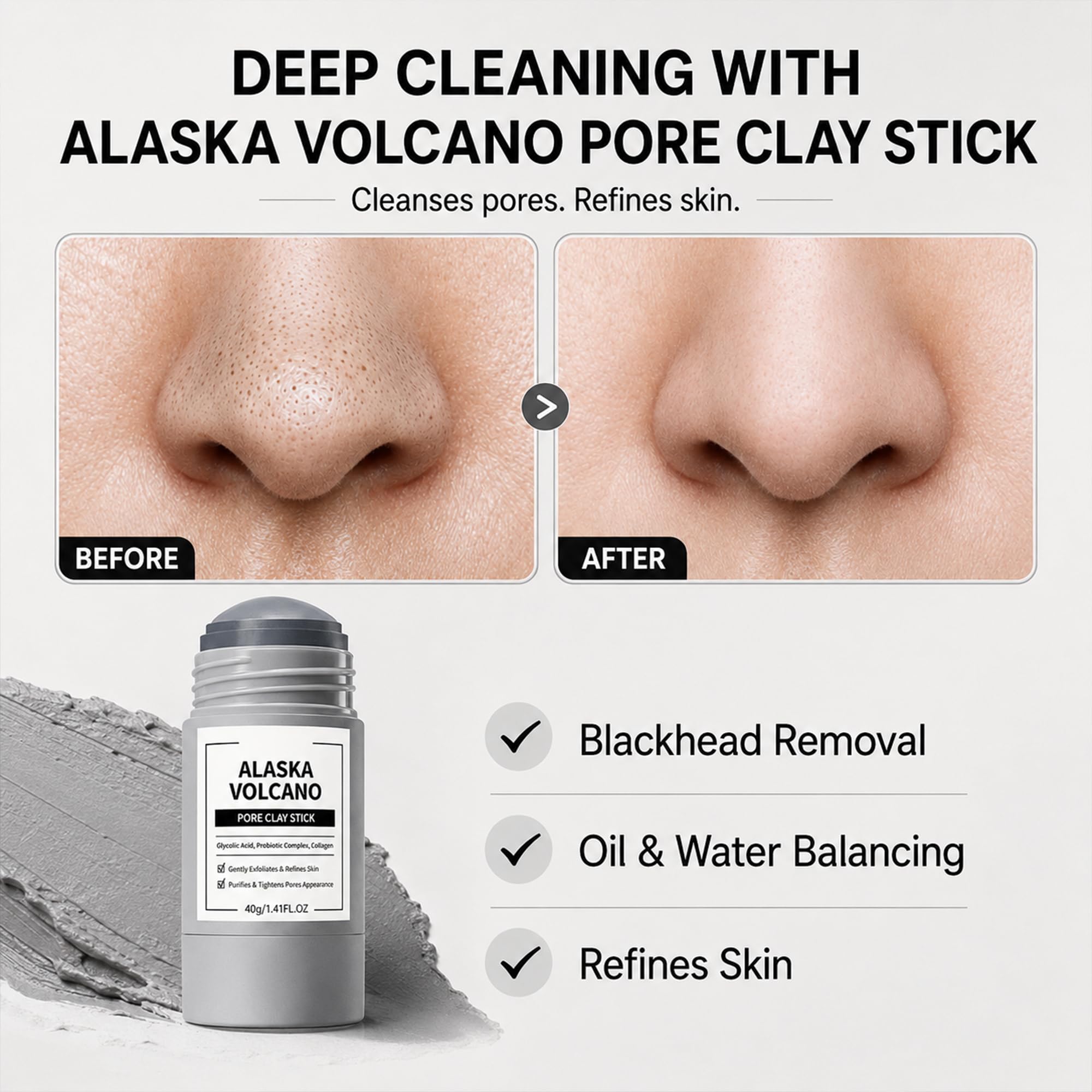 Generic Alaska Volcano applying stick to nose area targets blackheads effectively