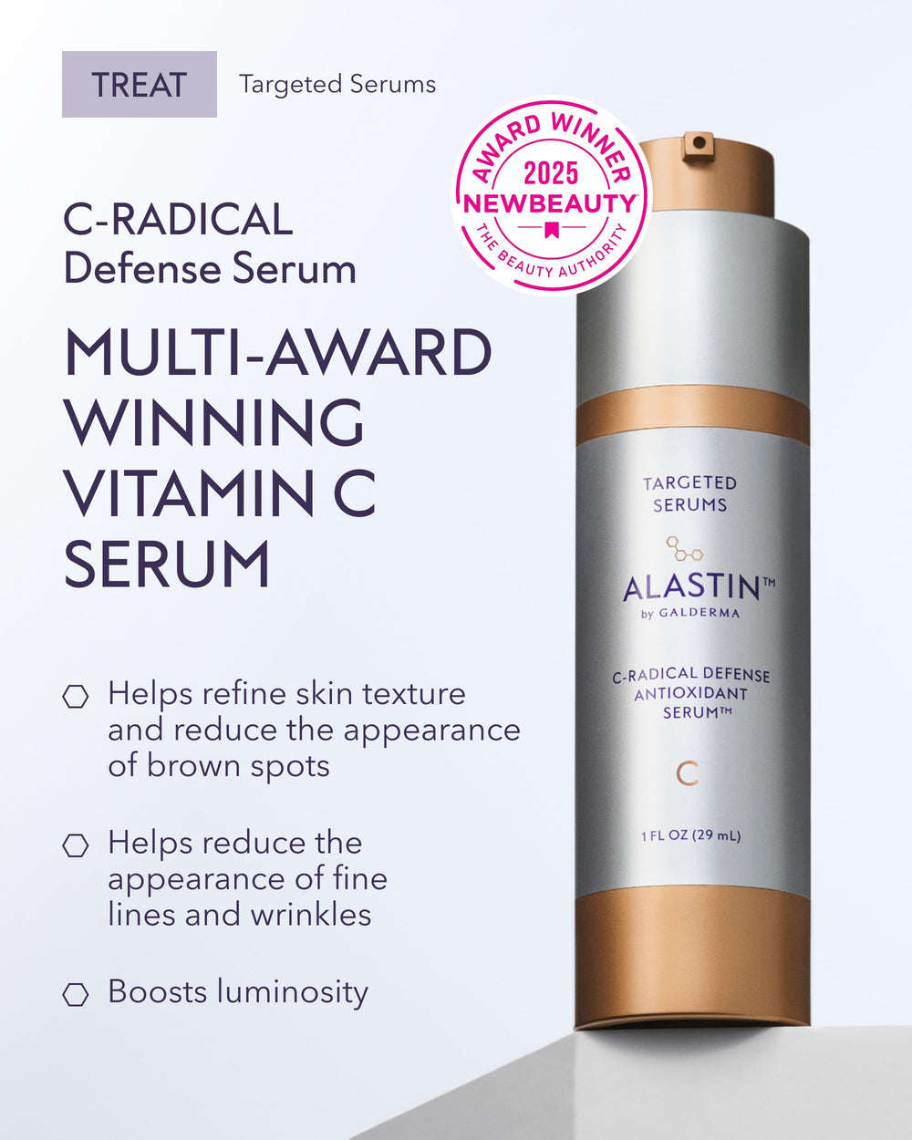 ALASTIN label and pump detail highlighting ingredients and usage benefit
