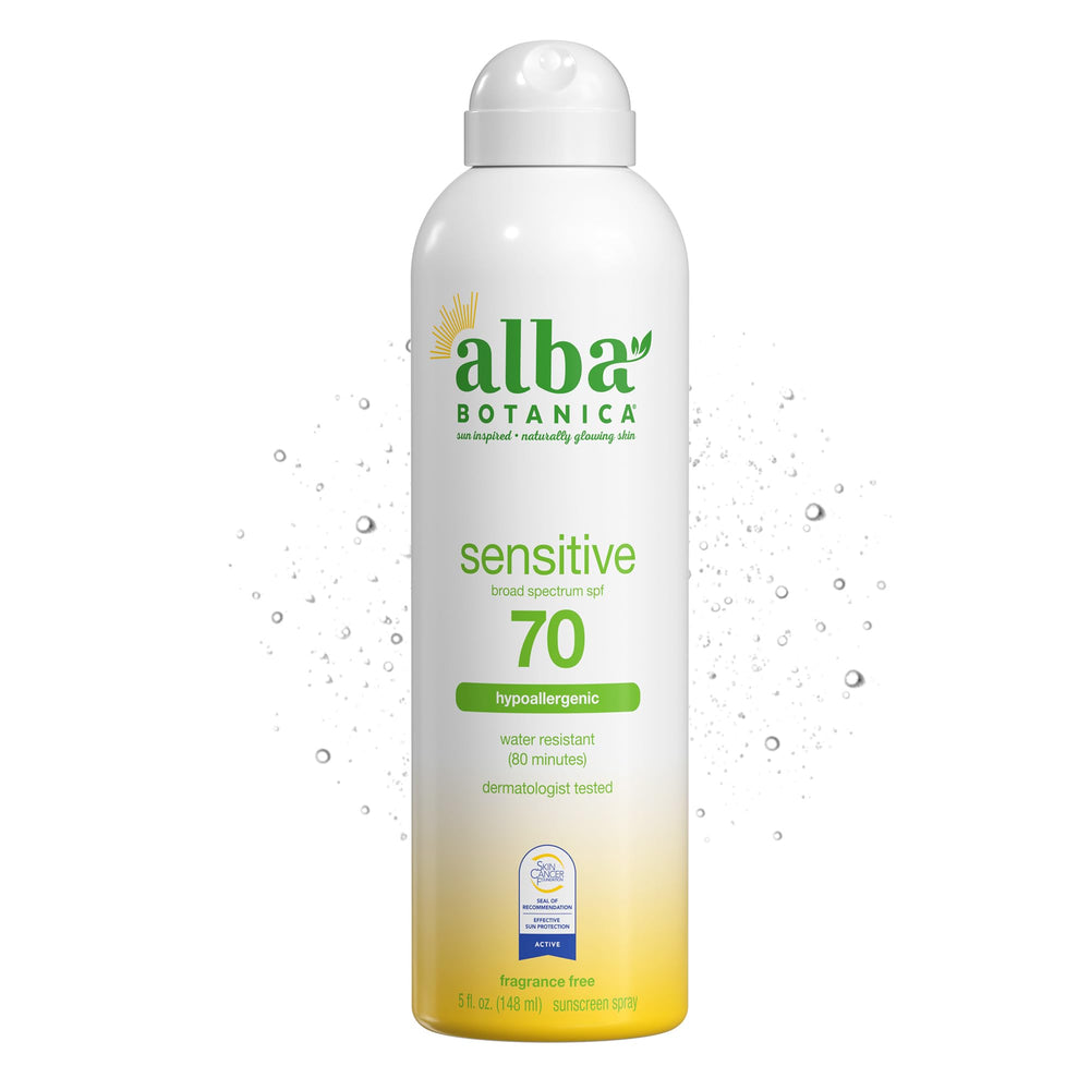 Alba Botanica front packaging showing SPF 70 and fragrance-free benefit