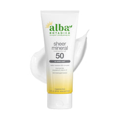 Alba Botanica front tube SPF 50 showing compact travel-ready packaging and protection