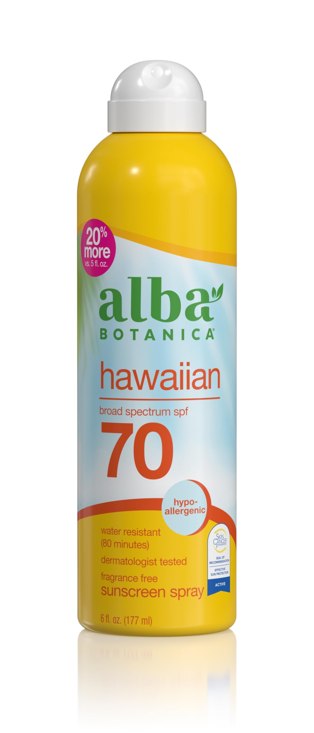 Alba Botanica front packaging showing SPF 70 and coconut scent for high protection