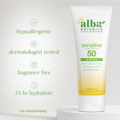 Alba Botanica tube in hand illustrating compact 3 oz size for on-the-go use