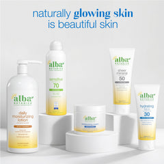 Visual of Alba Botanica ingredient highlights showing niacinamide and squalane skin-supporting benefits