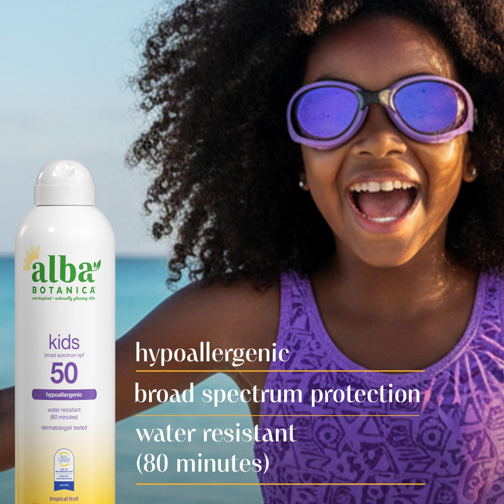 Alba Botanica parental application on child at beach offering water resistance