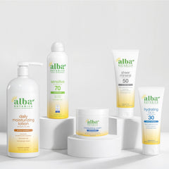 Child at the beach with Alba Botanica showing water-resistant protection