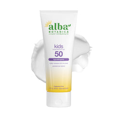 Alba Botanica front tube showing SPF 50 and size for easy packing