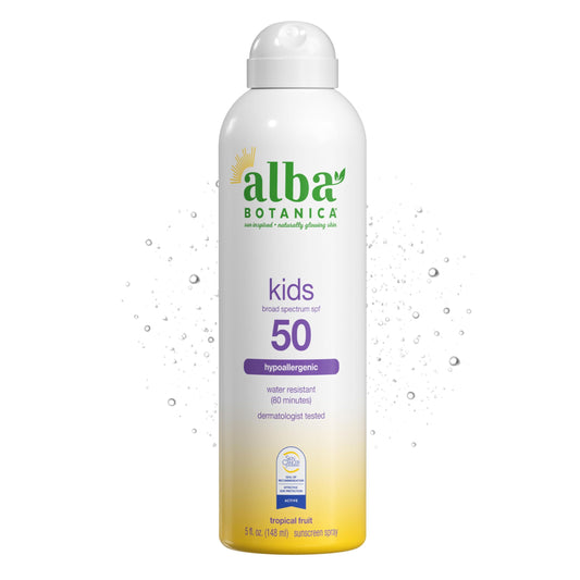 Alba Botanica front bottle showing SPF and tropical fruit benefits