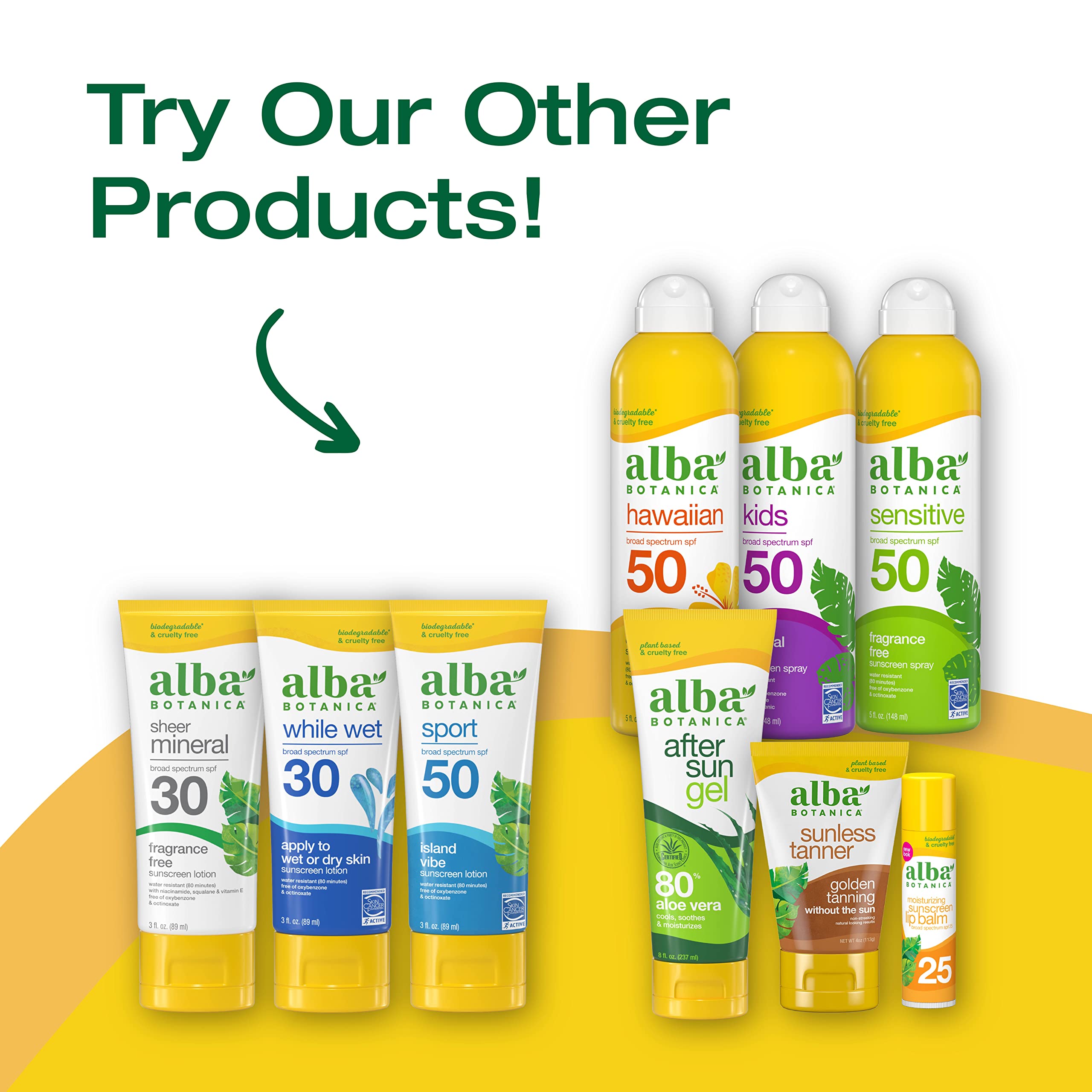 Alba Botanica label detail showing ingredients and water-resistant claim for informed shoppers