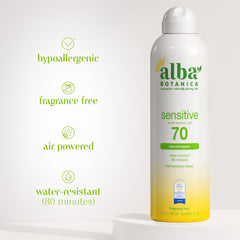 Alba Botanica label close-up listing clean ingredients and hypoallergenic benefit