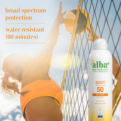 Alba Botanica 5 fl oz bottle next to water bottle for portable convenience