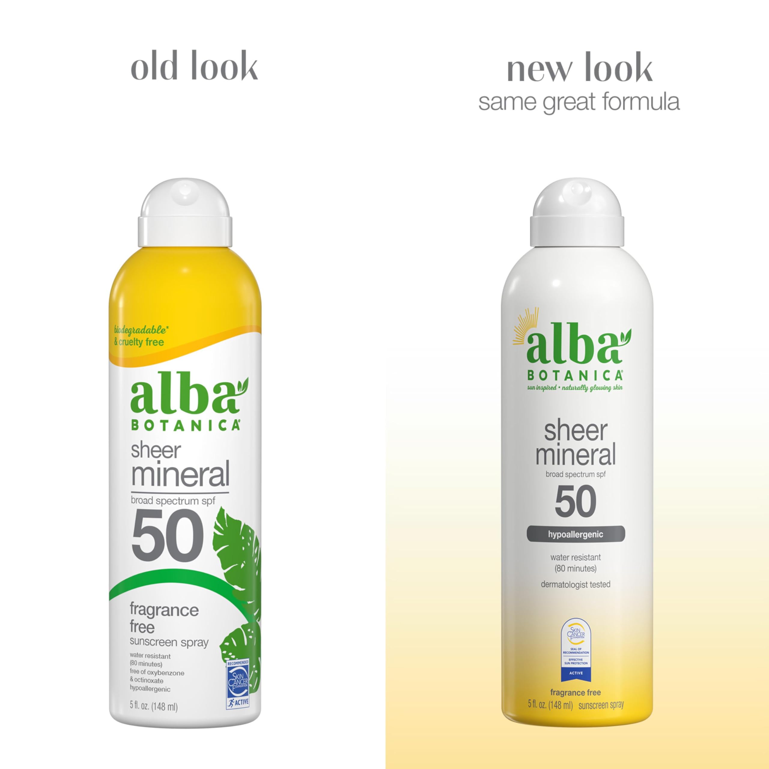 Alba Botanica label close-up showing mineral formula and botanicals for transparency