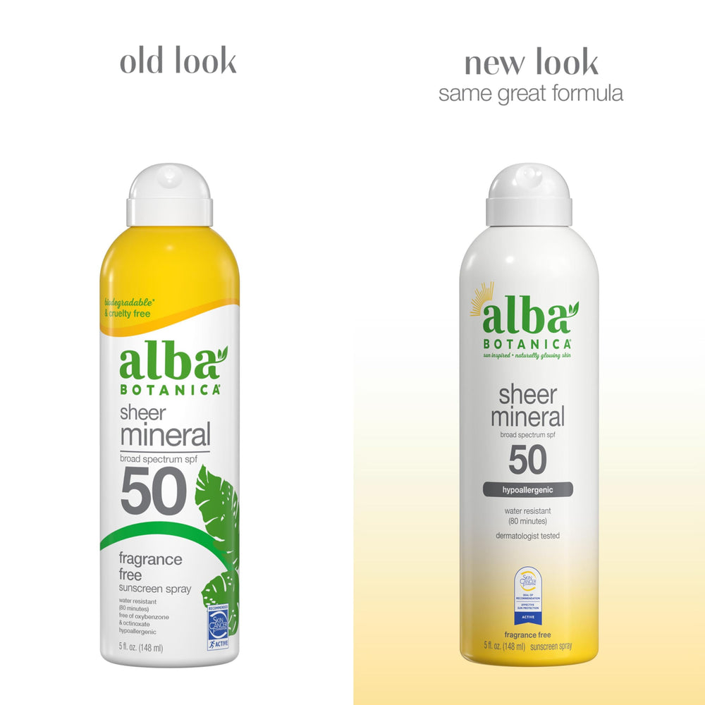 Alba Botanica label close-up showing mineral formula and botanicals for transparency