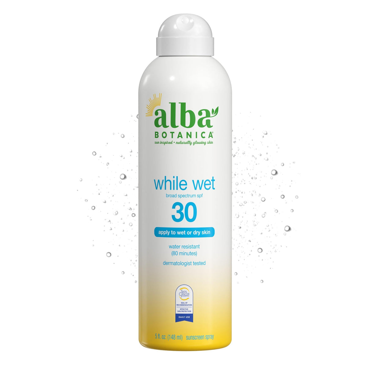Alba Botanica front bottle view showing SPF 30 and compact size benefit