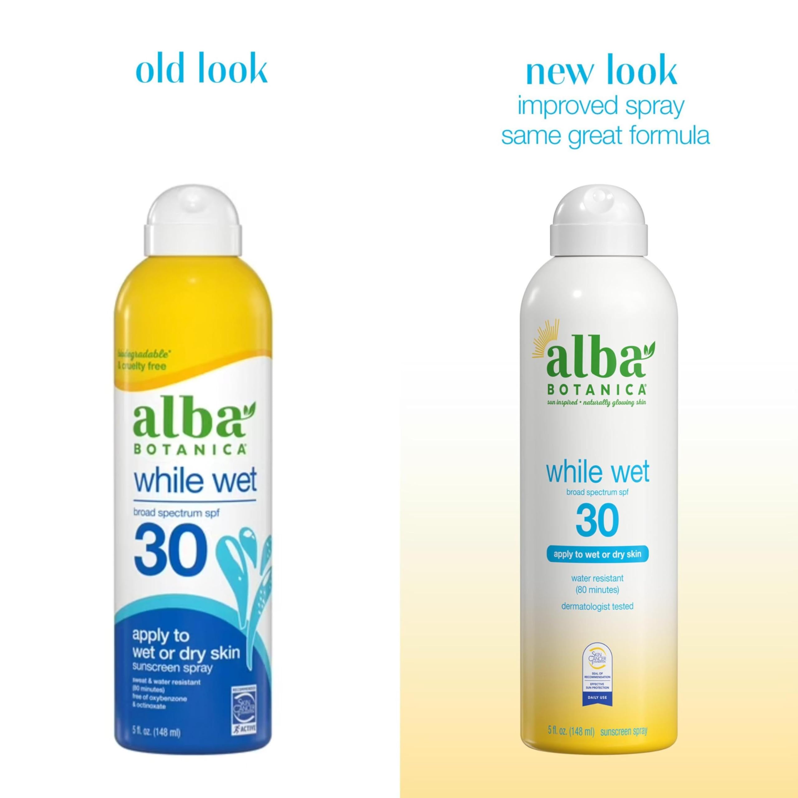 Alba Botanica spray mist applied to wet skin for quick water-friendly protection