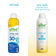 Alba Botanica spray mist applied to wet skin for quick water-friendly protection