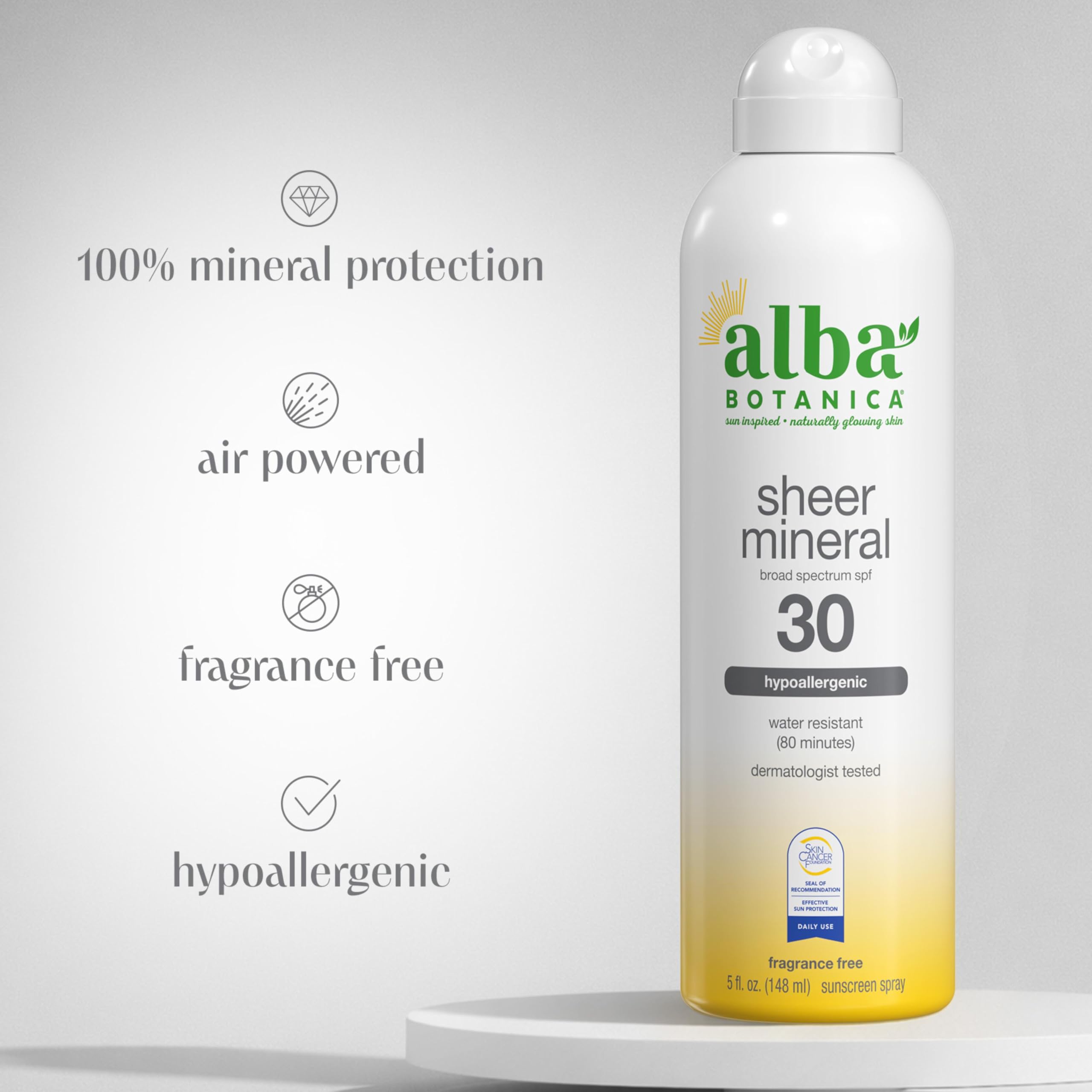 Alba Botanica sheer sunscreen texture on skin demonstrating quick-dry benefit