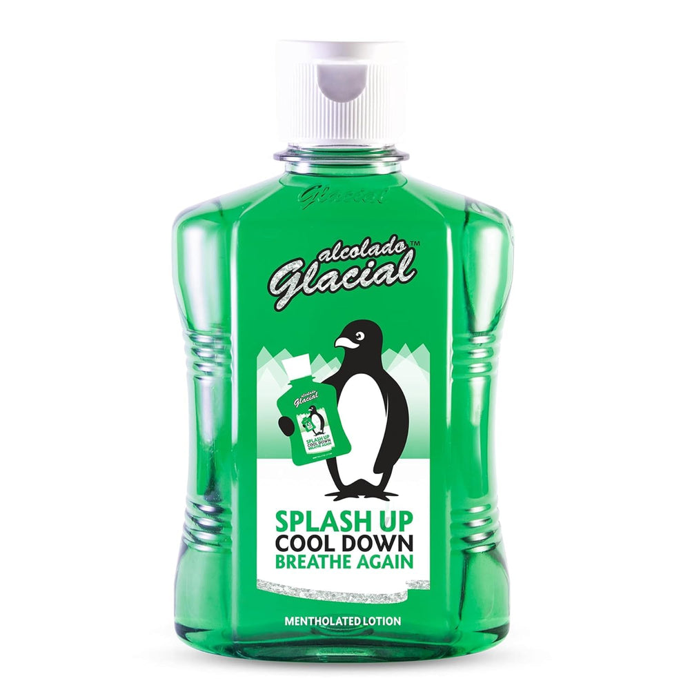 Alcolado Glacial front bottle view showing label and refreshing benefit