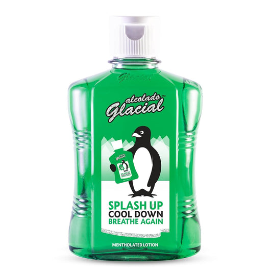 Alcolado Glacial front bottle view showing label and refreshing benefit