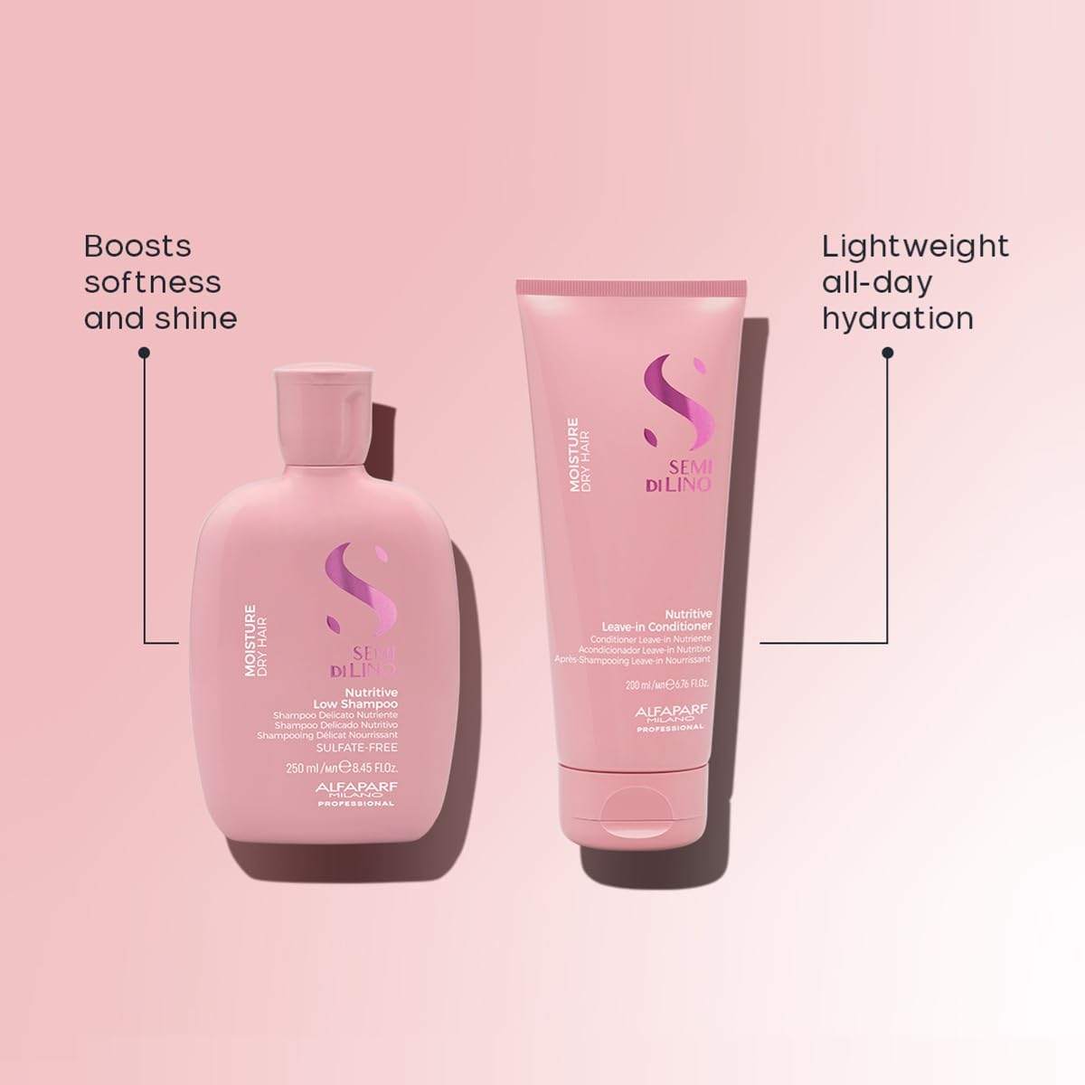 ALFAPARF MILANO hair before and after showing increased shine and softness