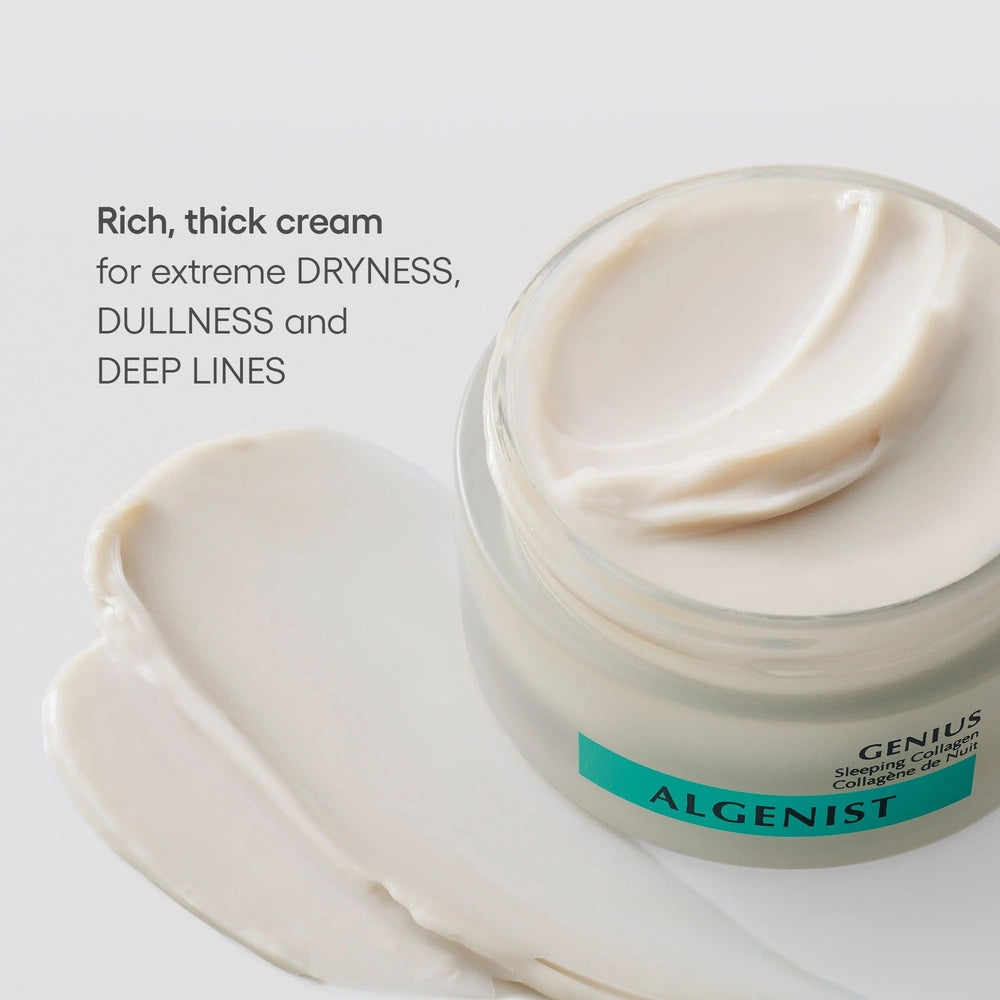 Algenist rich cream texture close-up demonstrating deep moisturization