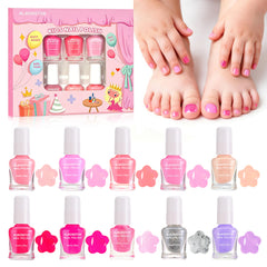 ALIKOSSTOR front packaging showing ten pink shades and kid-friendly branding benefits safe play