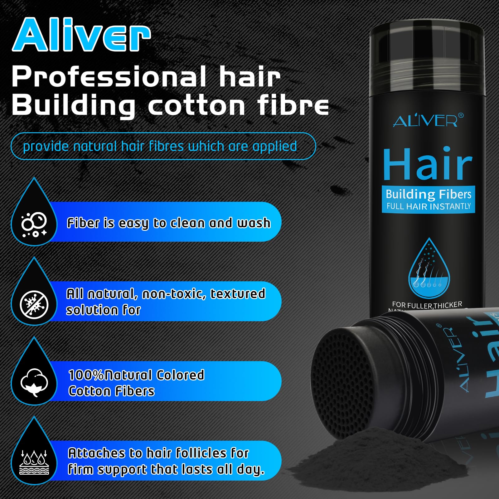 ALIVER application in hand ready to sprinkle for quick thicker hair