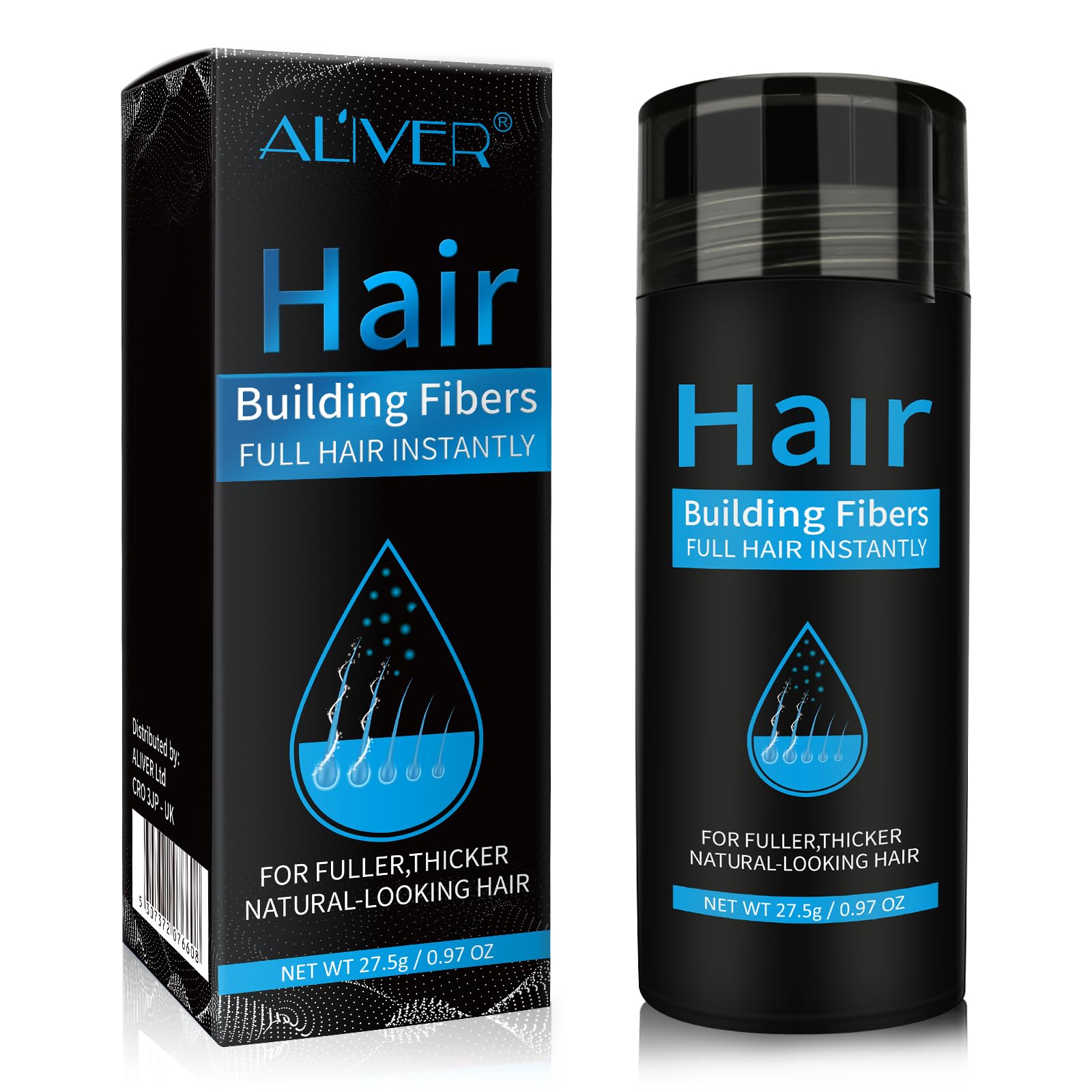ALIVER black front packaging showing product and benefit of fuller hair
