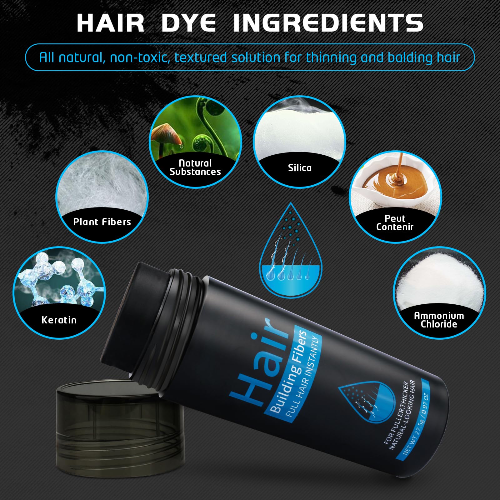 ALIVER fibers clinging to hair strands illustrating natural blend