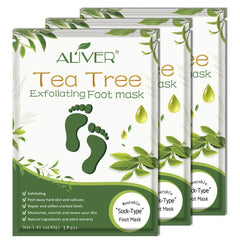 ALIVER front packaging of foot peel mask showing benefits and 3-pack