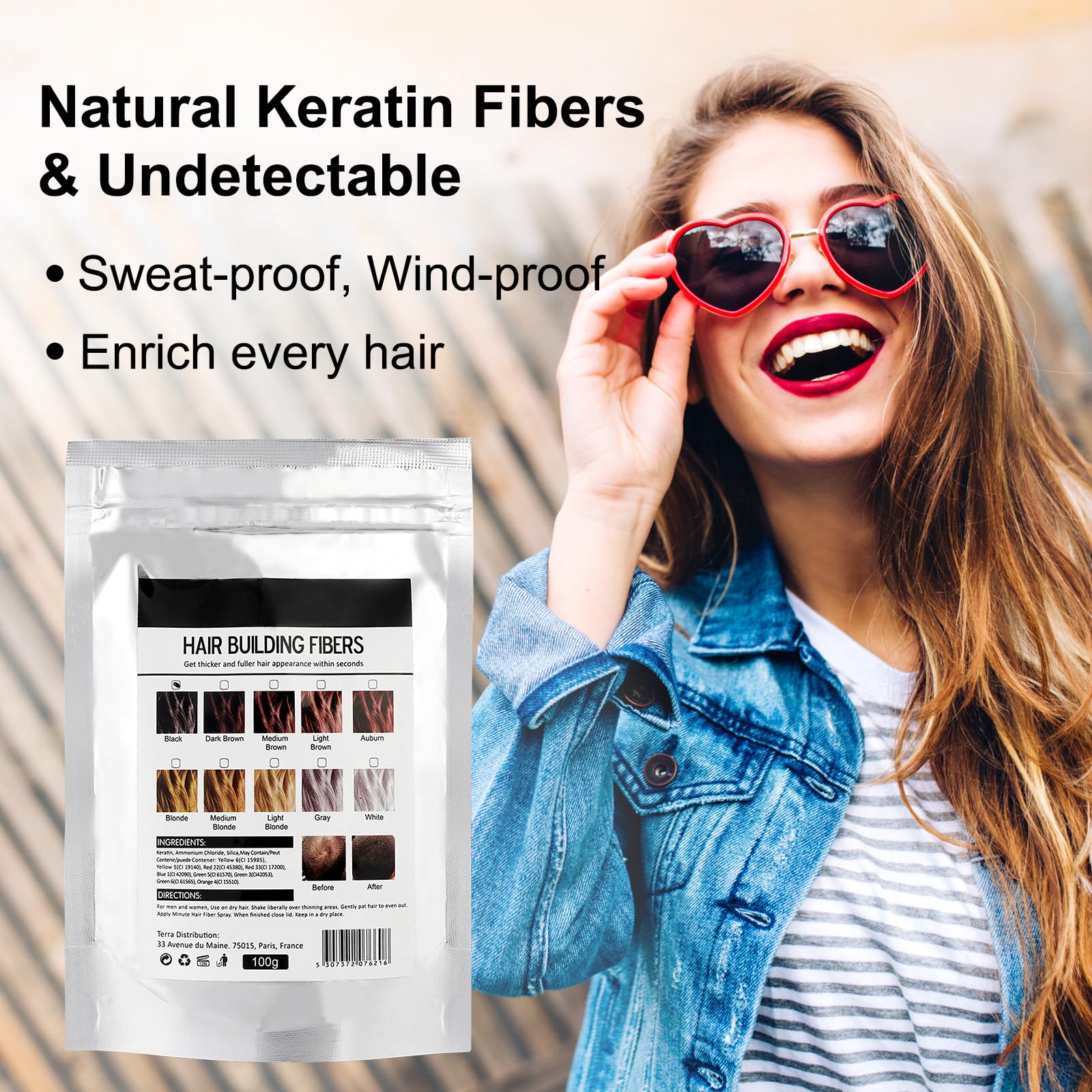 ALIVER user applying fibers at mirror showing quick styling benefit