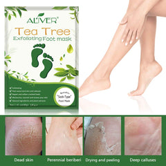 ALIVER foot mask applied to feet demonstrating hands-free at-home use