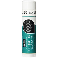 All Good sunstick front packaging showing SPF 30 and unscented benefit